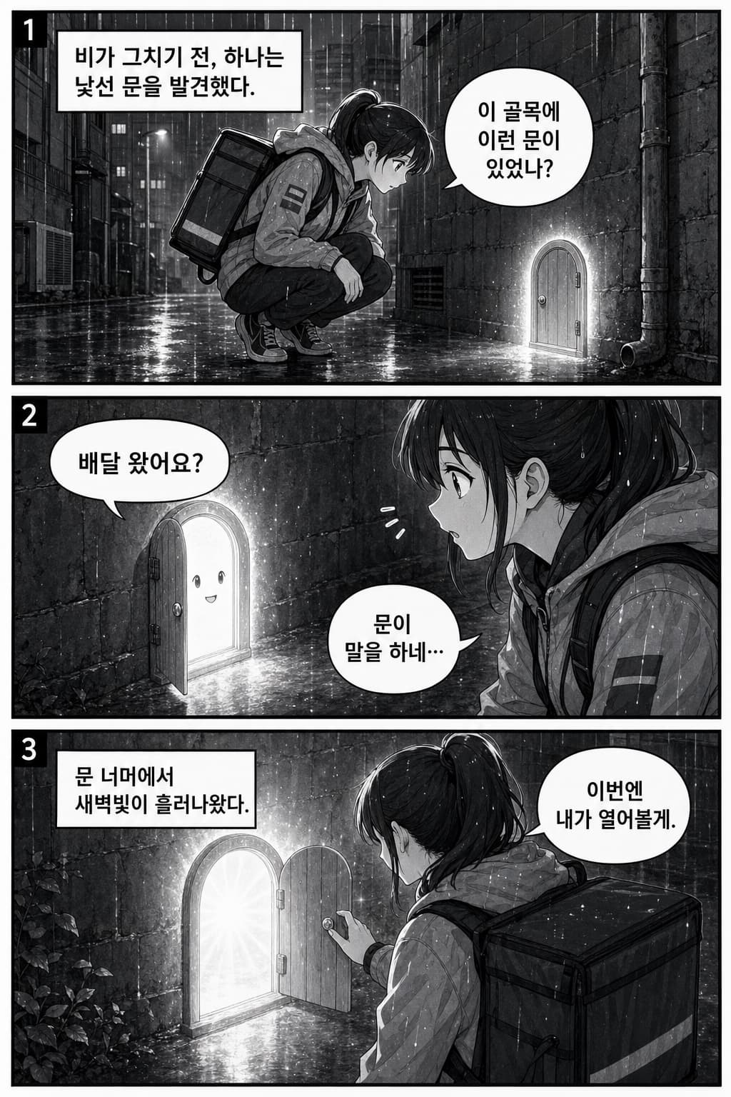 An original synthetic Korean manga page used to test Bibue production workflows